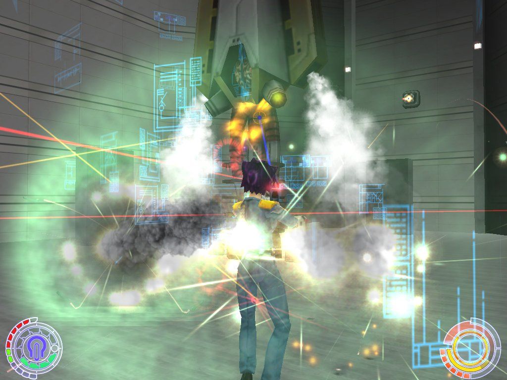 Oni (Windows) screenshot: Konoko's first boss 'battle' against the Deadly Brain
