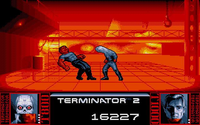 Terminator 2: Judgment Day (DOS) screenshot: Level 8 - Fight with T1000 in the steel mill