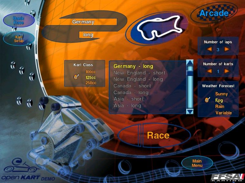 Open Kart (Windows) screenshot: It's possible however to set weather, number of CPU players and laps