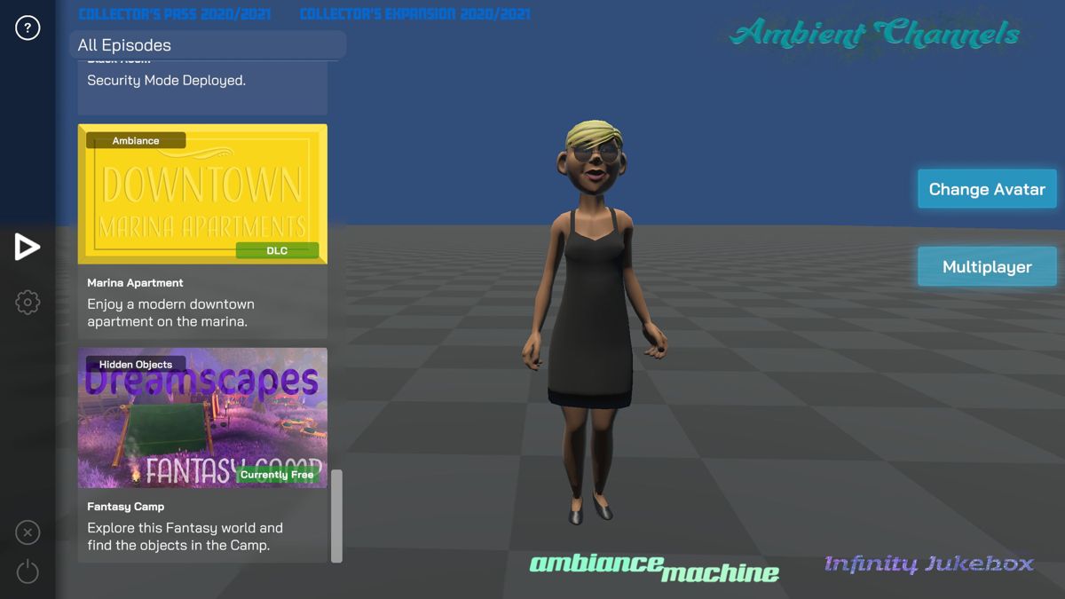 Ambient Channels: Downtown - Marina Apartments (Windows) screenshot: After loading Ambient Channels the player must select an avatar and the Downtown Marina Apartments episode from the menu in the left