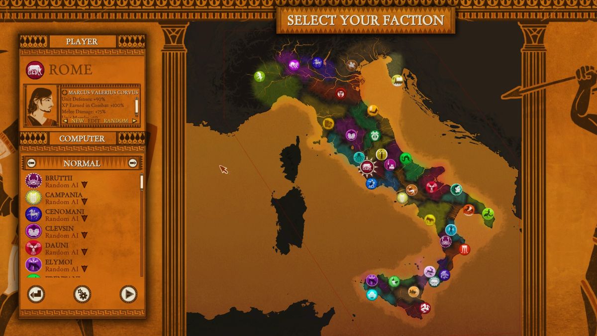 Hegemony III: The Eagle King (Windows) screenshot: Starting Factions including Sicily