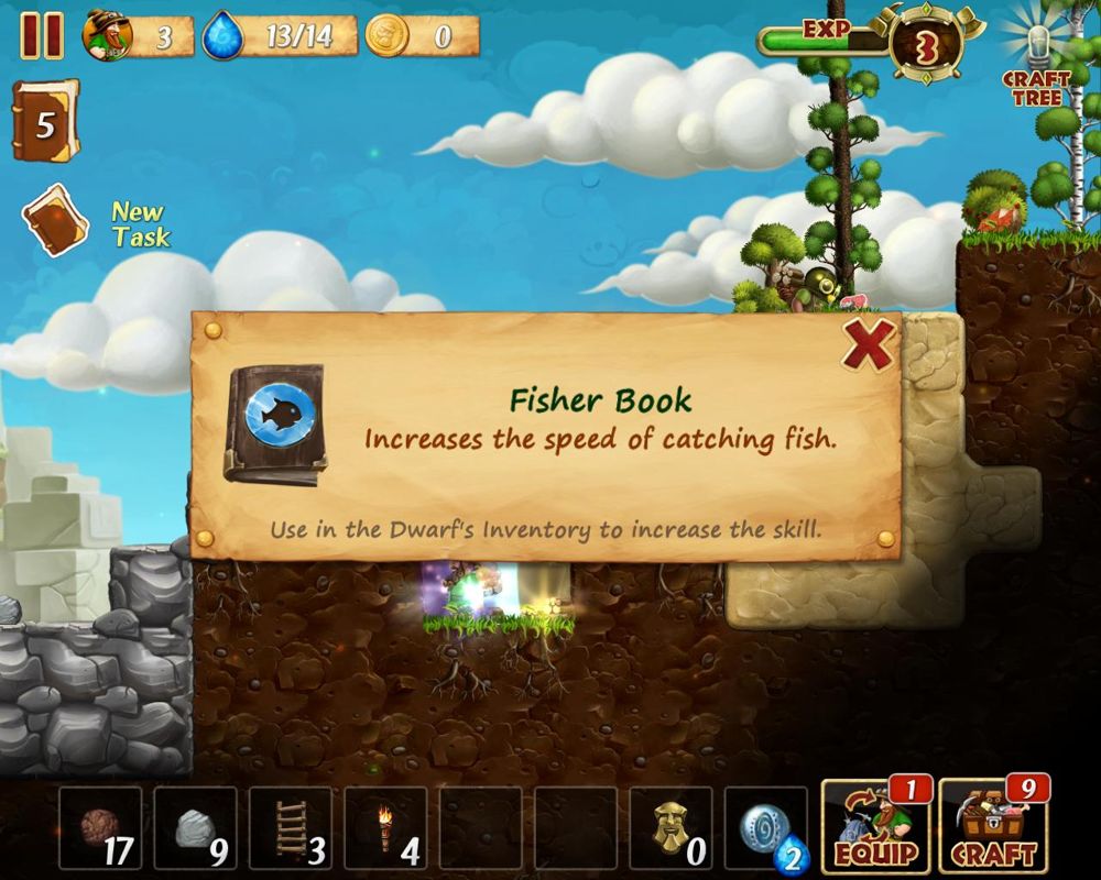 Craft the World (Windows) screenshot: Books may be found or bought. Using books will teach a dwarf a new skill or increase the expertise of a pre-existing skill.