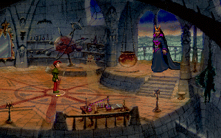Curse of Enchantia (DOS) screenshot: Look, the evil queen is sending a spook Brad's way