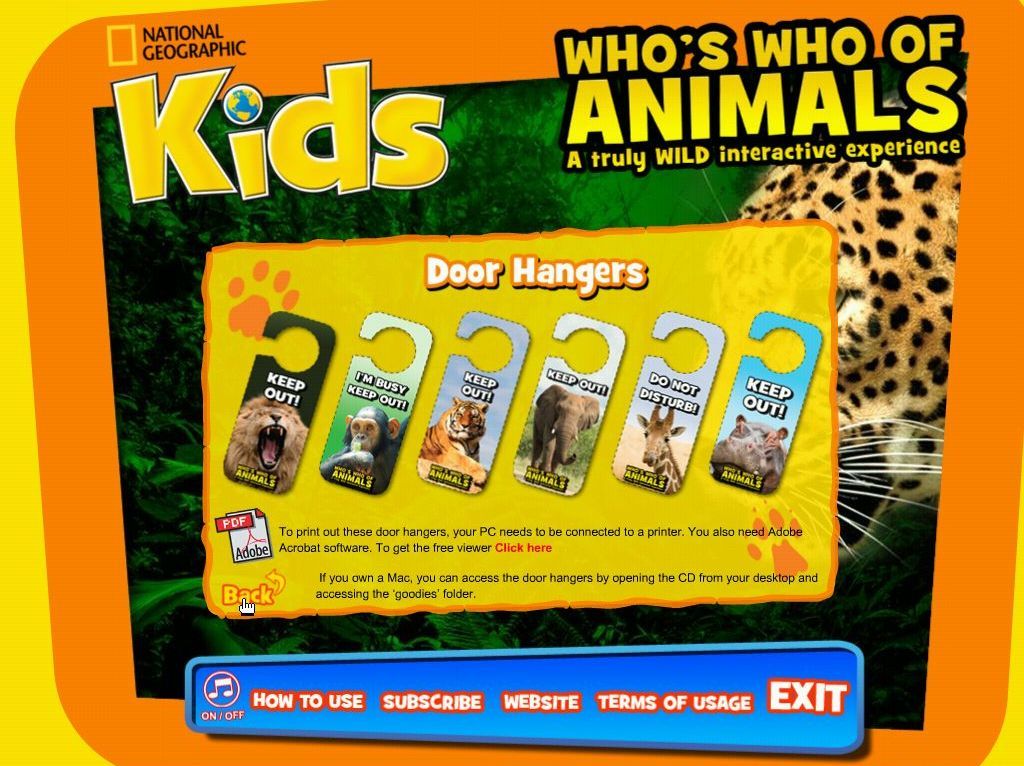 Who's Who Of Animals: A Truly Wild Interactive Experience (Windows) screenshot: The printable door hangers