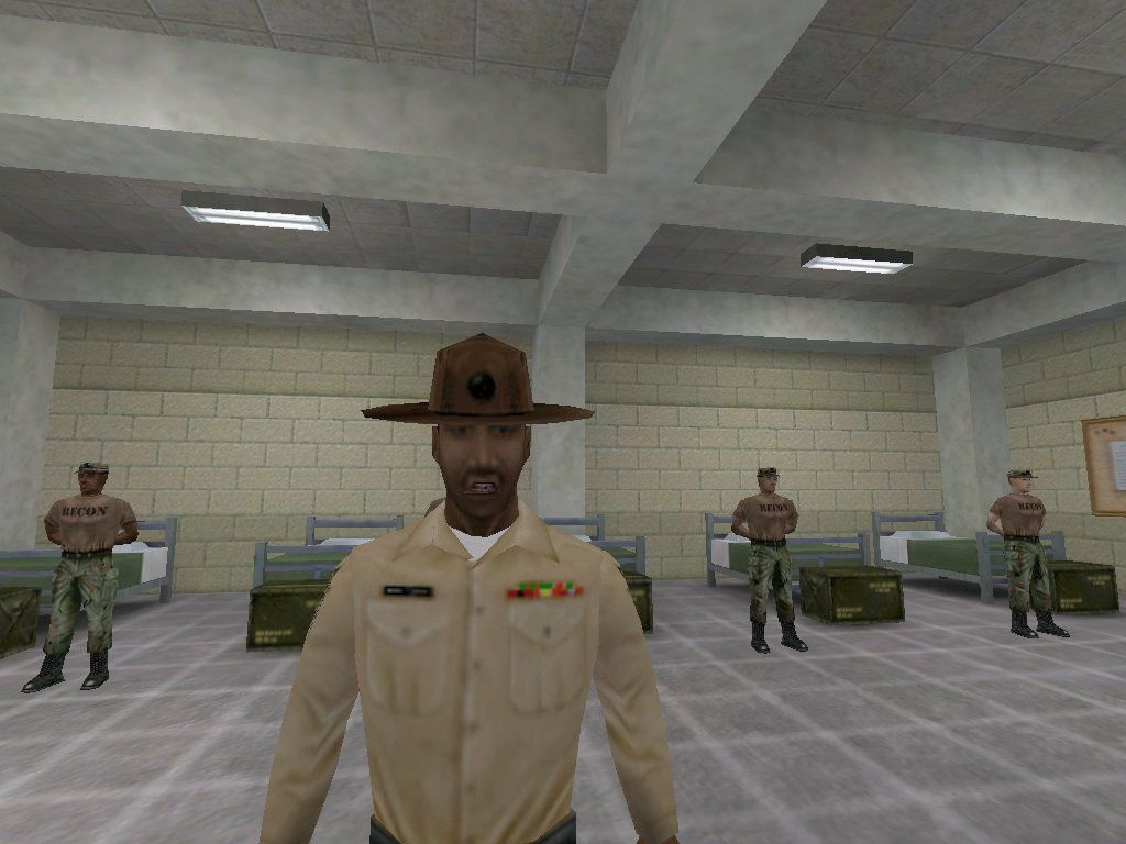 Half-Life: Opposing Force (Windows) screenshot: Shot from the "Full Metal Jacket"-style boot camp level
