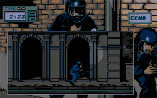 Hostage: Rescue Mission (Amiga) screenshot: The first sub-game: The snipers have to get to their target positions without being detected by the moving spotlights.