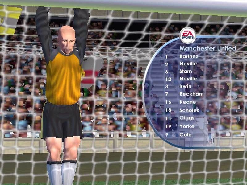 FIFA 2001: Major League Soccer (Windows) screenshot: Hanging around. When you're the Manchester United Goalie, you can get away with it.