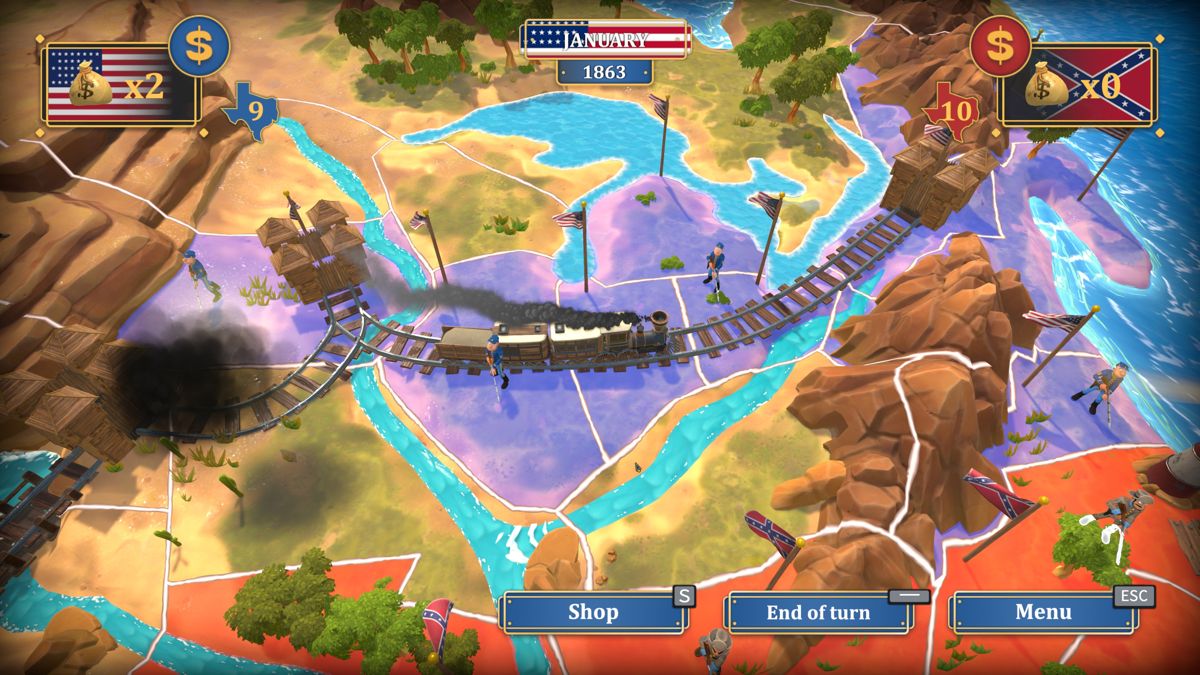The Bluecoats: North & South (Windows) screenshot: Safe railroad is the main income