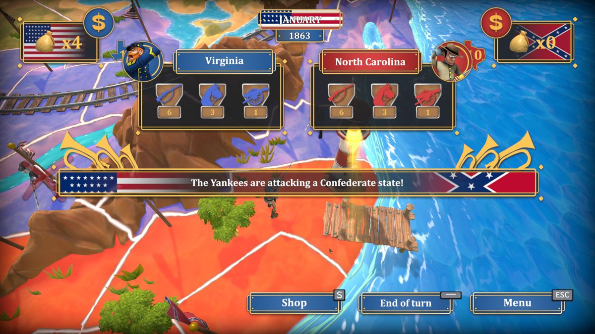 The Bluecoats: North & South (Windows) screenshot: Attacking the enemy army