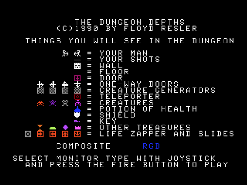 The Dungeon Depths (TRS-80 CoCo) screenshot: Title Screen