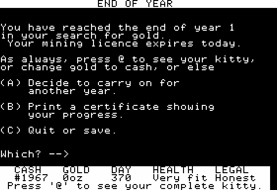 Goldfields (Apple II) screenshot: End of the Year