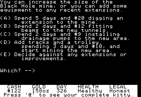 Goldfields (Apple II) screenshot: Improving my Mine