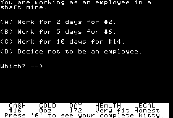 Goldfields (Apple II) screenshot: Working at a Mine