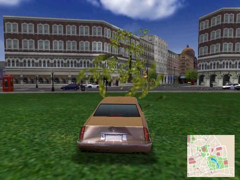 Midtown Madness 2 (Windows) screenshot: Watch out for that tree.