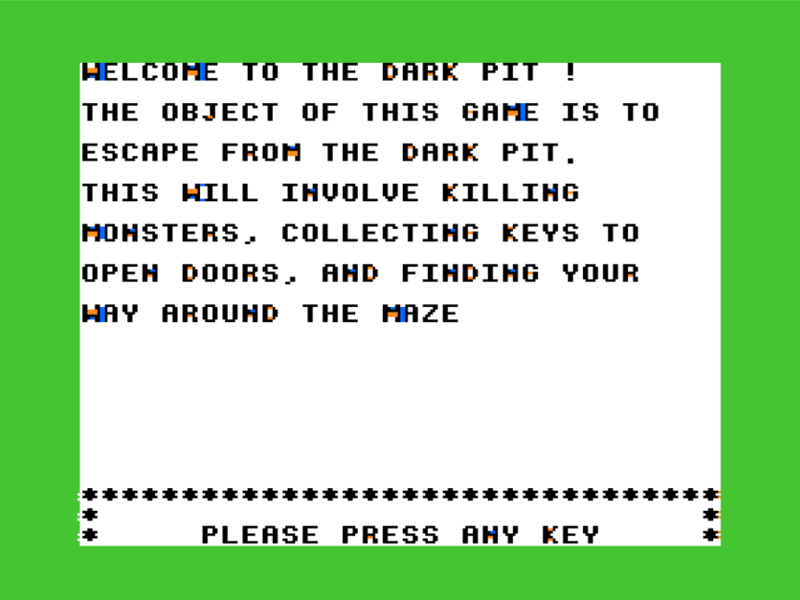 The Dark Pit (TRS-80 CoCo) screenshot: Instructions