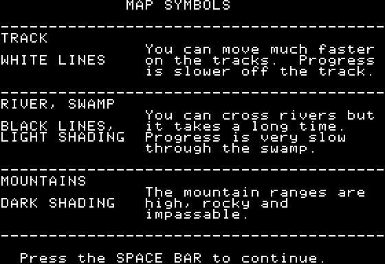 Goldfields (Apple II) screenshot: Travel Instructions
