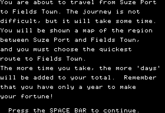 Goldfields (Apple II) screenshot: Preparing to Depart
