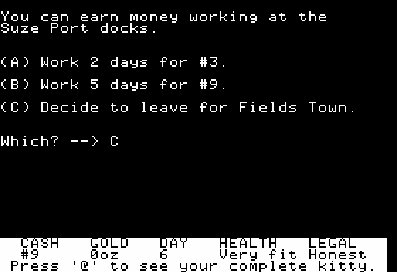 Goldfields (Apple II) screenshot: Getting a Job on the Docks