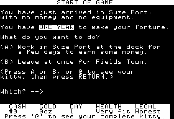 Goldfields (Apple II) screenshot: Starting the Game