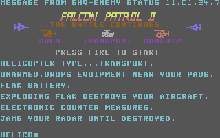 Falcon Patrol II (Commodore 64) screenshot: Some info on enemies and the game in general