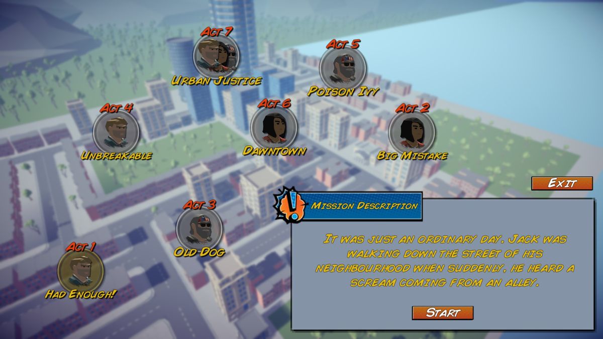 Urban Justice (Windows) screenshot: Stage select menu