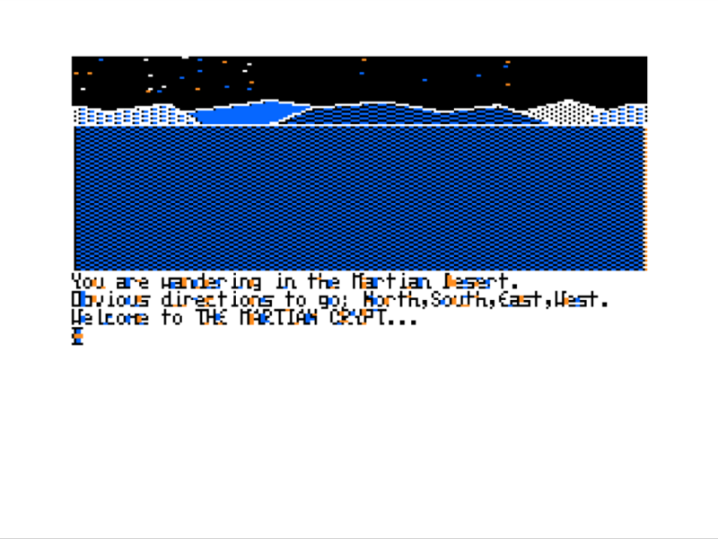 The Martian Crypt (TRS-80 CoCo) screenshot: On the Martian Surface