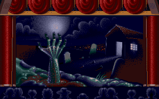 Horror Zombies from the Crypt (DOS) screenshot: Movie starts with this scary screen