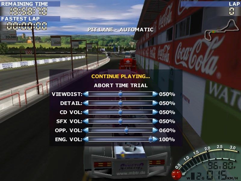 Mercedes-Benz Truck Racing (Windows) screenshot: Pause menu