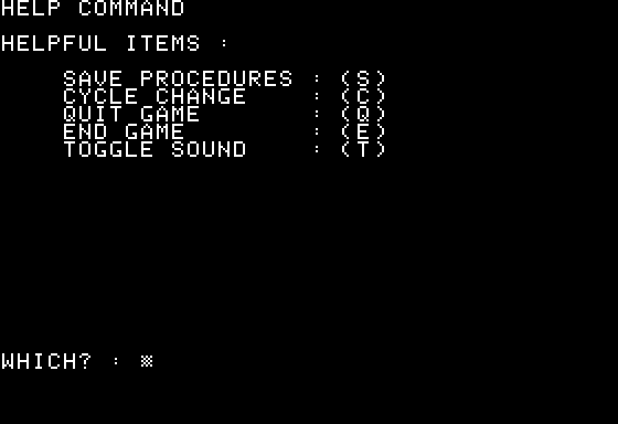Stellar Power (Apple II) screenshot: Help