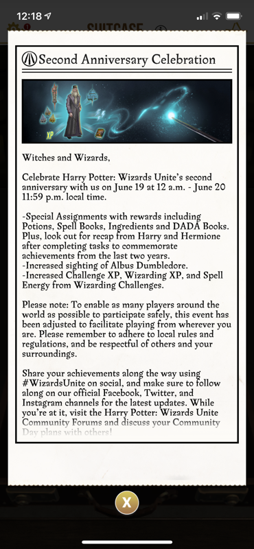 Harry Potter: Wizards Unite (iPhone) screenshot: Special events are always announced in the news section.