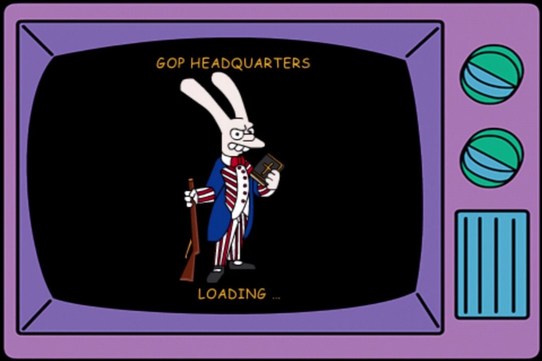 The Simpsons Arcade (iPhone) screenshot: GOP Headquarters title screen