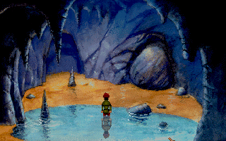 Curse of Enchantia (DOS) screenshot: Exploring a cave. Note the nice reflection in the pool.