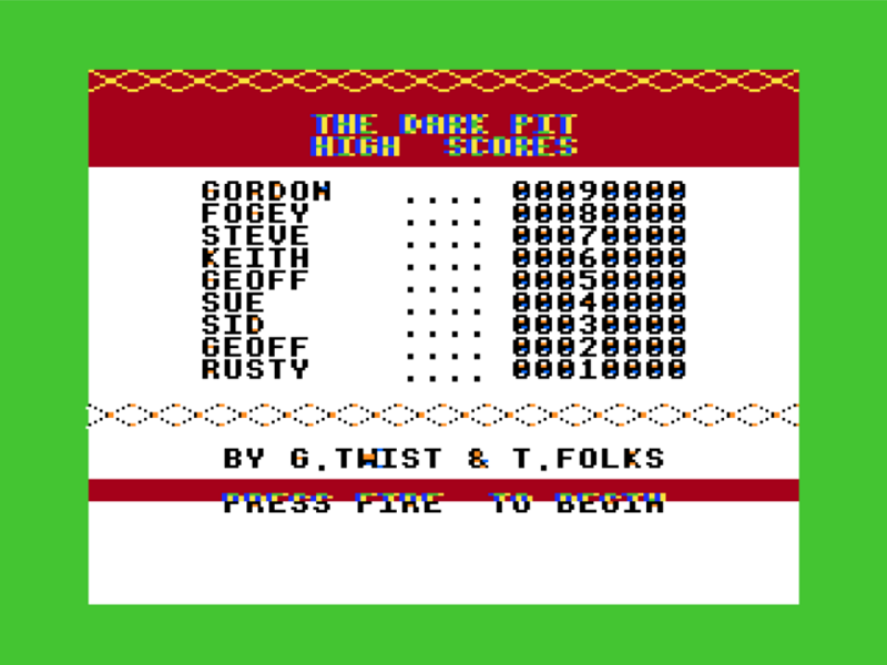 The Dark Pit (TRS-80 CoCo) screenshot: High Scores