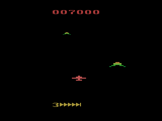 Zaxxon (Atari 2600) screenshot: Flying through outer space