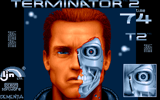 Terminator 2: Judgment Day (Amiga) screenshot: Level 5 - Repair damaged eye on the T800's face
