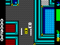 Miami Chase (ZX Spectrum) screenshot: Pursuing the main bad guy in a yellow Corvette