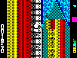 Miami Chase (ZX Spectrum) screenshot: Driving through a narrow street