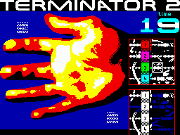 Terminator 2: Judgment Day (ZX Spectrum) screenshot: Level 3 - Repair damaged tendons on the T101's arm
