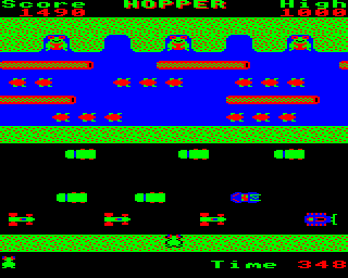 Hopper (Electron) screenshot: Level one. Only four colours in the Electron version, but you'd hardly know it they are so well used.