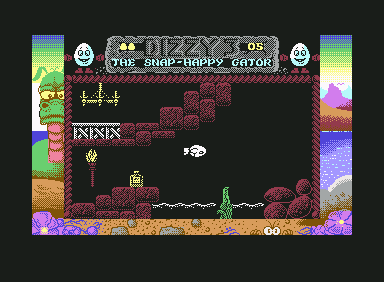 Fantasy World Dizzy (Commodore 64) screenshot: The snap-happy gator.