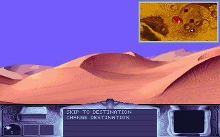 Dune (DOS) screenshot: Flying over the desert to a sietch
