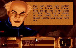 Dune (DOS) screenshot: Gurney Halleck, your friend and teacher
