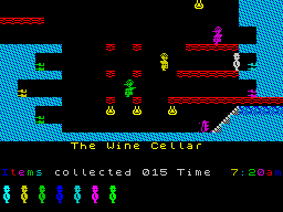 Jet Set Willy (ZX Spectrum) screenshot: The Wine Cellar is infested.