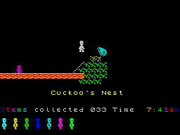 Jet Set Willy (ZX Spectrum) screenshot: Willy flew or rather jumped over the Cuckoo's Nest.