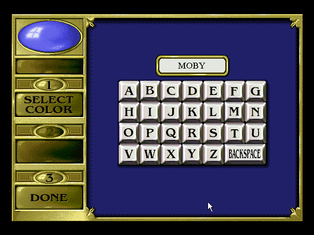 Trivial Pursuit Interactive Multimedia Game (Windows 16-bit) screenshot: Pick a color and enter the player name.