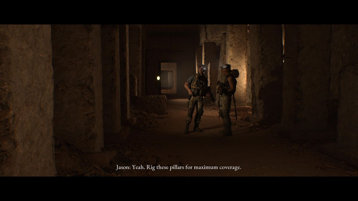 The Dark Pictures Anthology: House of Ashes (PlayStation 5) screenshot: Deciding where to plant the charges