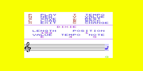 Fun With Music (VIC-20) screenshot: Creating my Composition