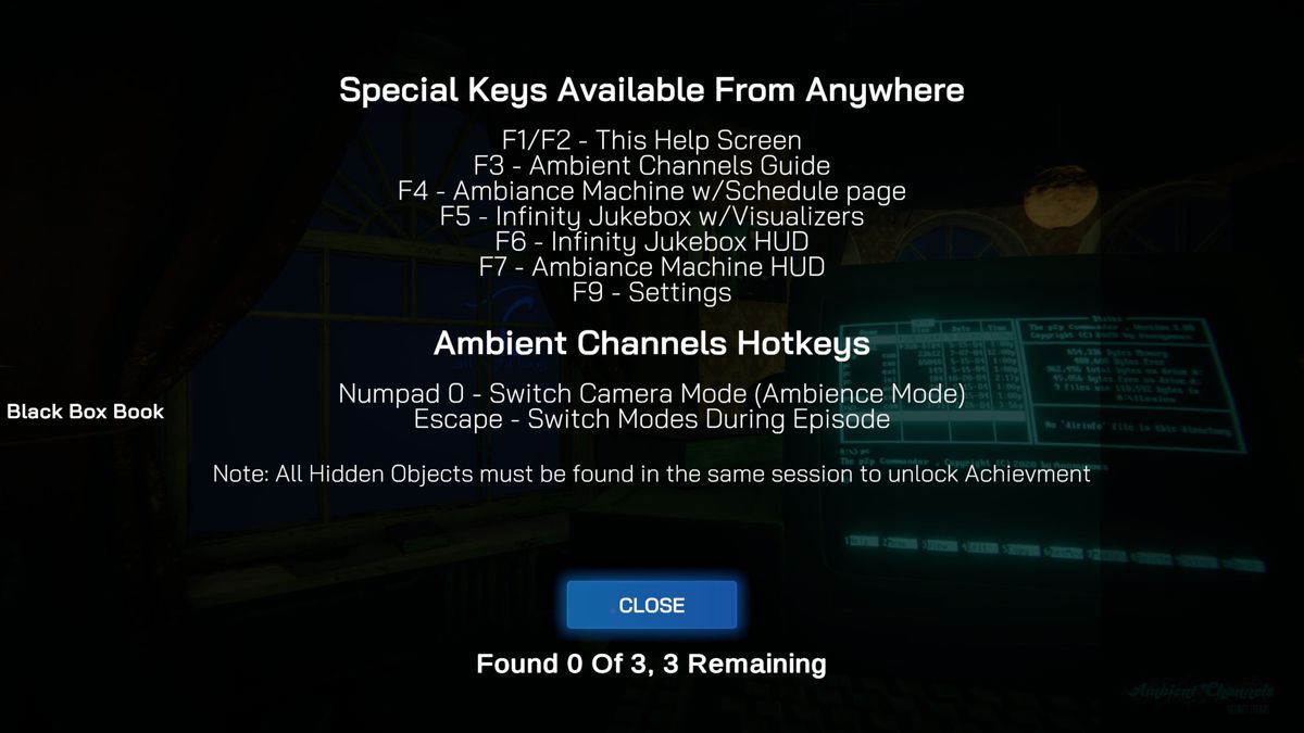 Ambient Channels (Windows) screenshot: These action keys are available in all episodes