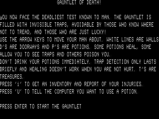 Gauntlet of Death (TRS-80) screenshot: Introduction