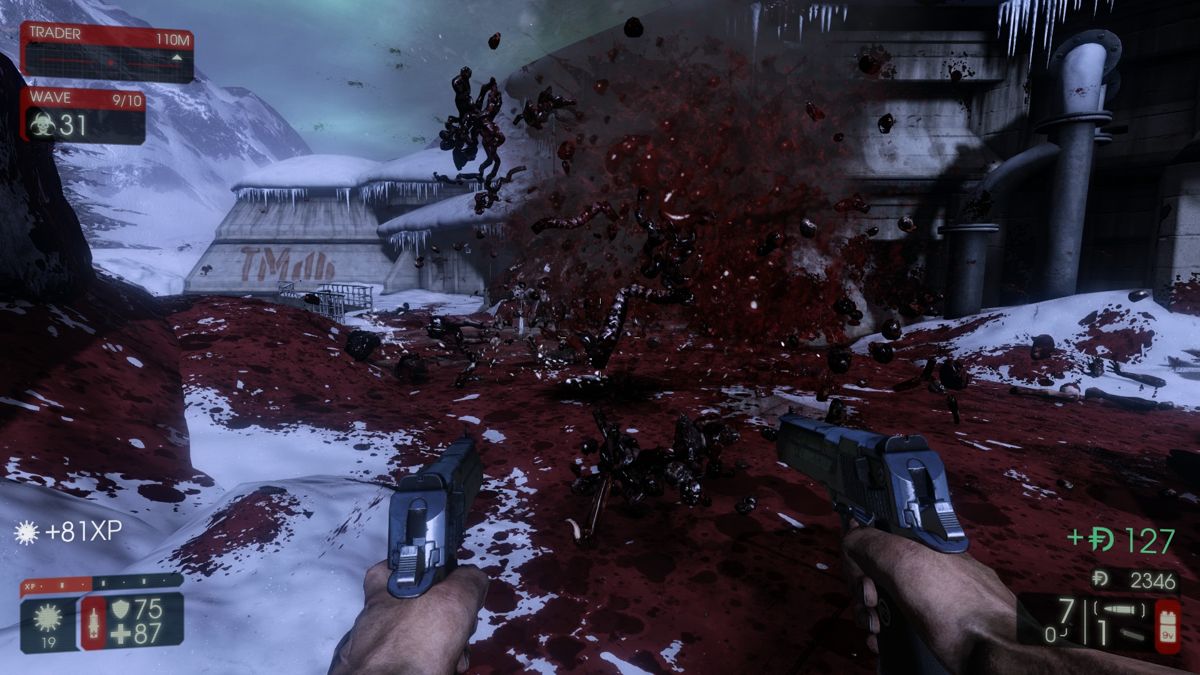 Killing Floor 2 (Windows) screenshot: Explosions can cause physics driven limbs and entrails to litter the environment.